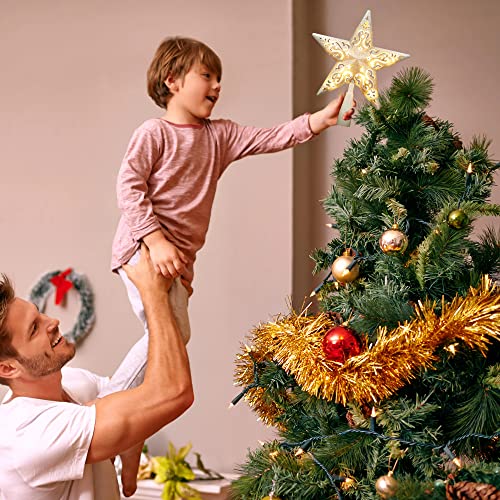BrizLabs Lighted Christmas Star Tree Topper, 8” Silver Star Xmas Treetop with 10 Lights, UL Certified Plug-in Warm White Tree Topper for Holiday Christmas Tree Decor