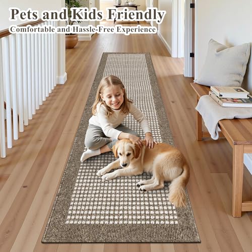 Runner Rug for Hallways 2.6'x12' Heavy-Duty Durable Entryway Floor Mat with Non Slip Rubber Backing High Traffic Carpet Machine Washable Accent Farmhouse Rugs for Kitchen, Living Room(Brown)