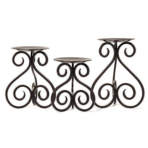 Hosley Illuminate in Style with Our Set of 3 Iron Candle LED Pillar Holders - Large 7 Inches, Medium 6 Inches, Small 5 Inches High for Versatile and Elegant Home Decor