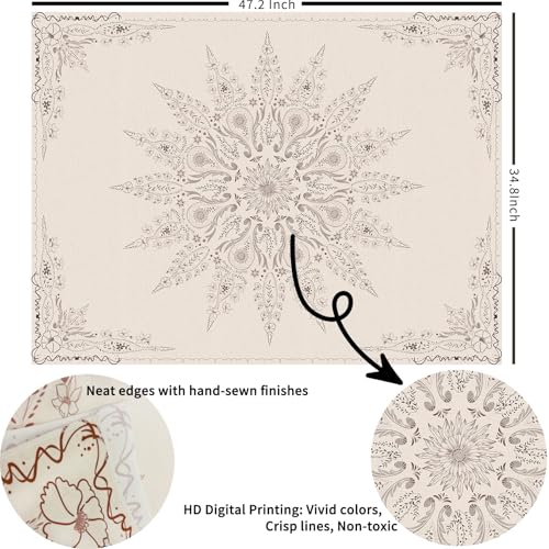 Damanse Floral Tapestry Wall Hanging Cute,Boho Wall Tapestry for Bedroom Aesthetic,Mandala Living Room Decor for Teen Girls (Flaxen, 34.80" x 47.20")