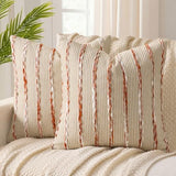 Boho Decorative Throw Pillow Covers Rust Stripe 18x18 Inch Set of 2