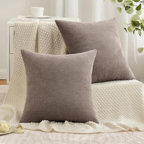 MIULEE Brown Chenille Couch Throw Pillow Covers, 18x18
