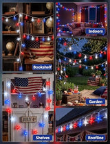 13.6Ft LED Red White and Blue Star String Lights, 4th of July Decorations Lights Outdoor with 35 LED Patriotic Star Lights Plug in, Hanging Patriotic Lights for Independence Day Party Patio Garden