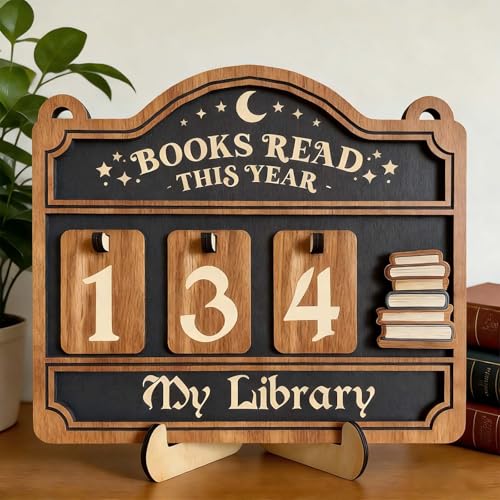 Books Read This Year Counter, Book Tracker for Home Library Decor, Book Counter Book Lover Gift for Librarian Reader Teacher, Bookshelf Decor Wall Art