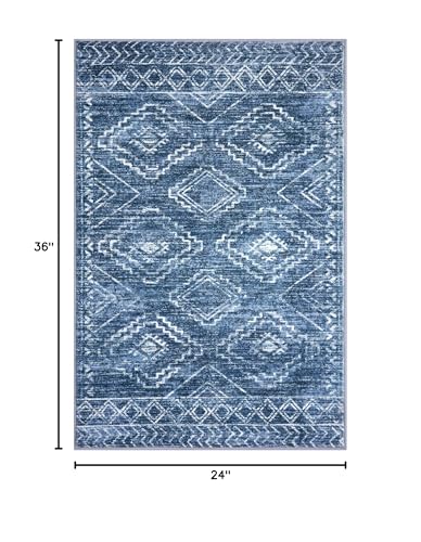 KILOCOCO Entryway Rug 2x3 Small Washable Rug Door Mat Indoor Soft Non Slip Printed Blue Kitchen Rugs for Bedroom Entry Front Door Geometric Boho Throw Rugs, Stonewashed Blue