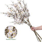 florisso 6 PCS Artificial Cherry Blossom Branches Spring Indoor Decoration, Faux Flowers 34.45" Long Stems Plum Fake Peach Plants Real Touch Silk for Wedding Home Bedroom Party Table Office, White