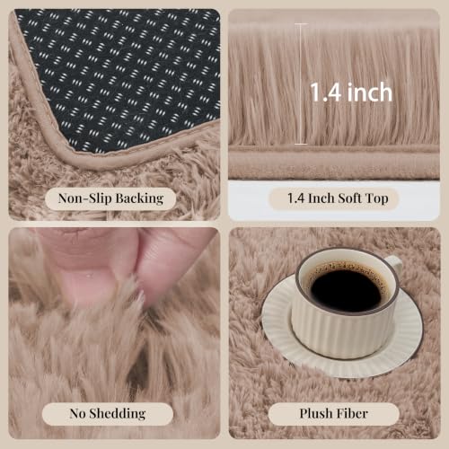 4x6 Area Rugs Living Room: Fluffy Bedroom Rug Shag Carpet Camel