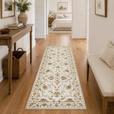 jinchan 2x5 Traditional Floral Runner Rug, Washable Rug, Oatmeal Rust