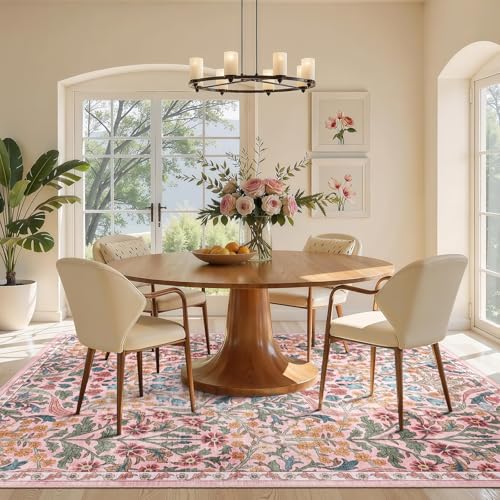 5x8 Washable Area Rug Pink Boho Floral for Living Room Bedroom Nursery