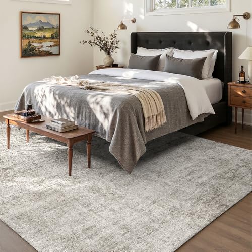 8x10 Vintage Beige Washable Area Rug for Living Room, Low Pile