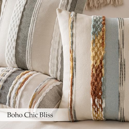 Boho Decorative Pillow Covers 20x20 Blue-Earth Tones Pack of 2