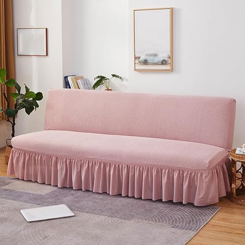 Futon Cover with Ruffled Skirt, Futon Couch Cover Without Arms, Futon Slipcover No Arms, Folding Sofa Bed Armless Covers Washable, for Living Room (Beige,Large)