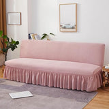Futon Cover with Ruffled Skirt, Futon Couch Cover Without Arms, Futon Slipcover No Arms, Folding Sofa Bed Armless Covers Washable, for Living Room (Beige,Large)