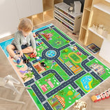 Kids Carpet Playmat Car Rug, Car Rug for Kids Toy Cars and Train, Non Slip Play Mat for Playroom Kids Room, City Life Educational Road Traffic Carpet for Classroom Nursery(Green,31×47in)