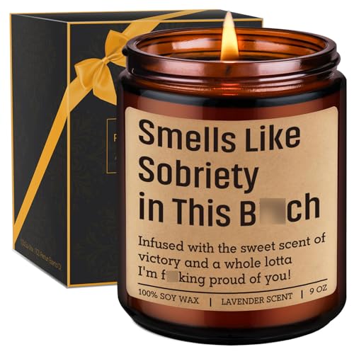 GSPY Smells Like Sobriety Candle - Sobriety Gifts for Women, Men - 2 Year Anniversary, 1 Year Sober Gifts Ideas - Funny Birthday, Sober Celebration, Recovery, Proud of You Present for Her, Him