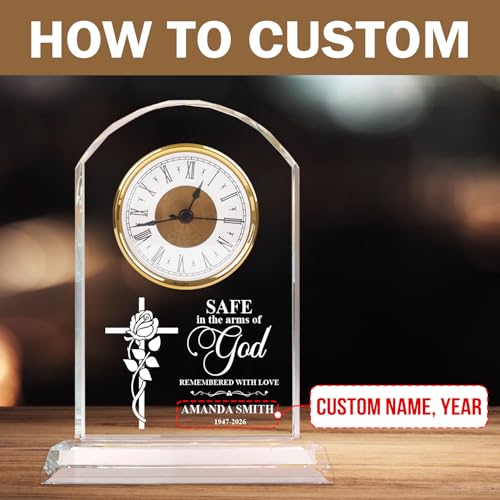 Personalized Memorial Crystal Cross Clock, Sympathy Clocks, in Memory for Loss of Loved Mom/Grandma, Memorial Gifts Clock