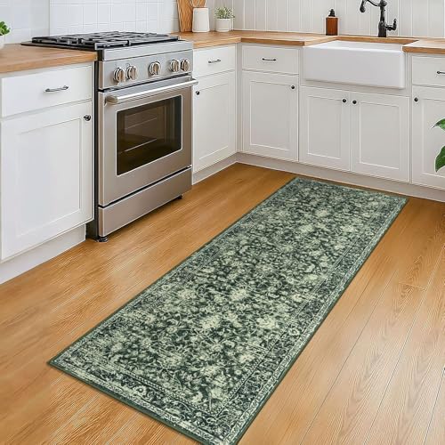 Hallway Runner 2x5 Washable Runner Non-Slip Kitchen Rug, Green