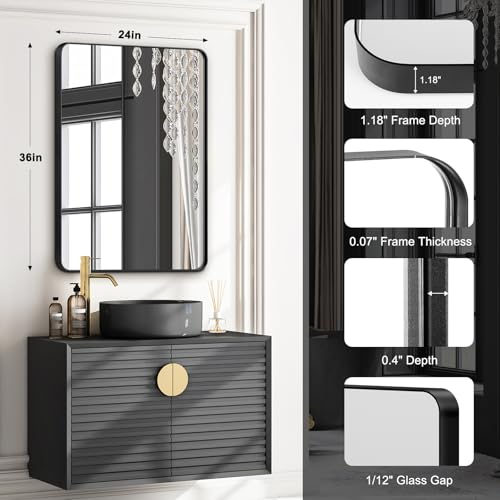 Bathroom Mirrors for Over Sink,1Pcs 24x36Inch Vanity Mirrors for Wall,Black Metal Frame Rectangle Mirrors for Bathroom Farmhouse Restroom,Hangs Horizontally or Vertically