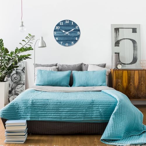 XFM Blue Wall Clock Battery Operated 10 Inch Silent Wood Wall Clocks Country Retro Farmhouse Wall Clock Decorative for Kitchen Living Room Bedroom