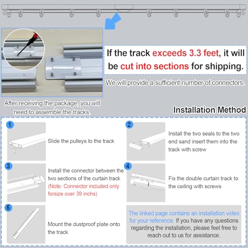 Double Row Curtain Track Ceiling Mounted, Silent Heavy Duty Curtain Track System, Sliding Rails for Curtains, Room Divider for Bedroom Living Room Hospital (Track Ships in Sections with Connectors)