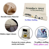 ZUYUROU Grandpa Gifts,2-Pocket Grandpa’s Spot Throw Pillow Covers 18x18 Inch + Engraved Spoon, Fathers Day Birthday Christmas Thanksgiving Day Gifts for Papa, Granddad
