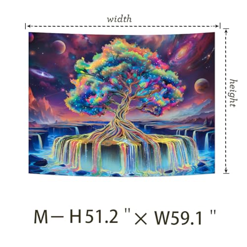 Obsecolors Blacklight Tree of Life Tapestry UV Reactive Waterfall Tapestry Galaxy Space Aesthetic Tree Wall Tapestries Colorful Starry Sky Tapestries Wall Hanging for Bedroom