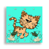 3dRose Funny Cat. Turquoise. Kids Decor. Cool Image. - Wall Clock, 15 by 15-Inch (DPP_218421_3)
