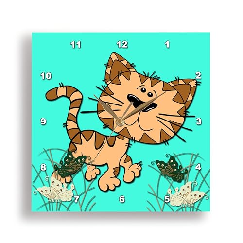 3dRose Funny Cat. Turquoise. Kids Decor. Cool Image. - Wall Clock, 15 by 15-Inch (DPP_218421_3)