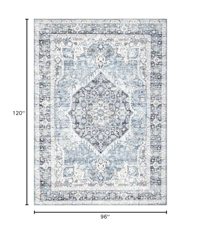 Area Rug 8×10, Large Vintage Boho Rug,Ultra-Soft Low Pile, Washable, Non Slip,Stain Resistant, Printed Carpet for Living Room Bedrooms Playroom Office Kitchen, Light Blue