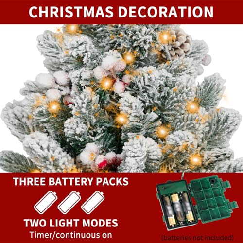 2FT Small Christmas Tree,Flocked Artificial Mini Christmas Tree with Lights,Tabletop Xmas Tree with Ornaments,Christmas Decoration for Party by DNKMOR