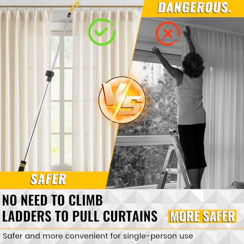 Drapery Pull Rod,36“ to 63” Curtain Pull Telescoping Pole Heavy Duty For Curtains Wand Stainless Steel Tubes Soft Sponge Handle Rod for Curtains Extension Pole Lightweight (Black Yellow)