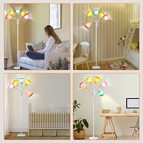 Medusa LED Floor Lamp, Multi Head Modern Tall Lamp with Adjustable Gooseneck Standing Lamps for Living Room Bedroom Kids Room Office 6 Color Lampshades Bulb Not Included(White)