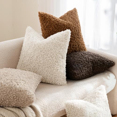 MIULEE Decorative Faux Fur Pillow Covers Sherpa 20x20 Neutral White