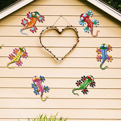 YEAHOME 6 Pack Metal Geckos Inspirational Wall Art, Mexican Outdoor Wall Decor with Shaking Head, Lizard Wall Sculptures & Statues for Farmhouse, Porch, Patio, Lawn, Fence