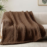 Negwoo Chunky Knit Throw Blanket, 50''*60'' Knitted Throw Chenille Yarn for Bed Couch, Handmade Dark Brown Crochet Big Thick Blanket, Machine Washable Cute Comfy Blanket for Home Decor