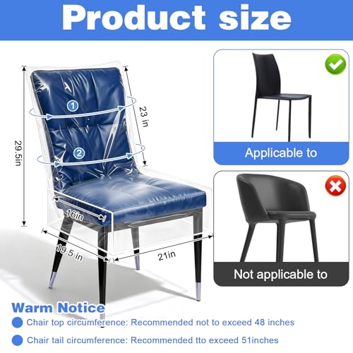 4 Pack Dining Chair Covers, Fits 16-23" Waterproof Chair Covers Clear Plastic Seat Protector for Kitchen Keep Your Chairs Away from Water Dust Stain and Pet Claws