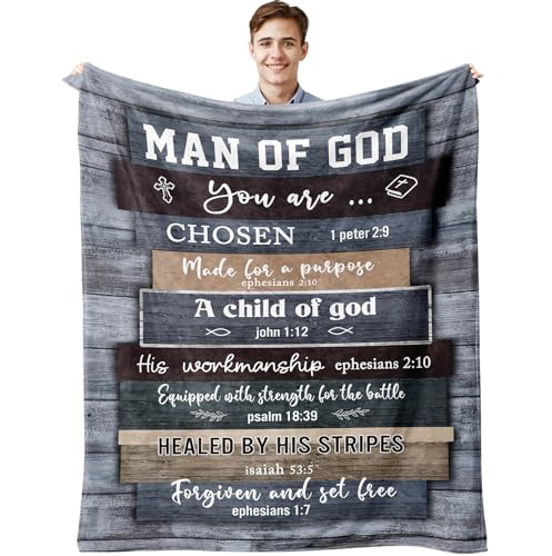 Christian Gifts for Men, Christian Gift Blanket 60"x50", Religious Gifts for Men, Bible Gifts, Catholic Gifts, Spiritual Inspirational Baptism Gifts, Encouragement Birthday Gift for Man of God