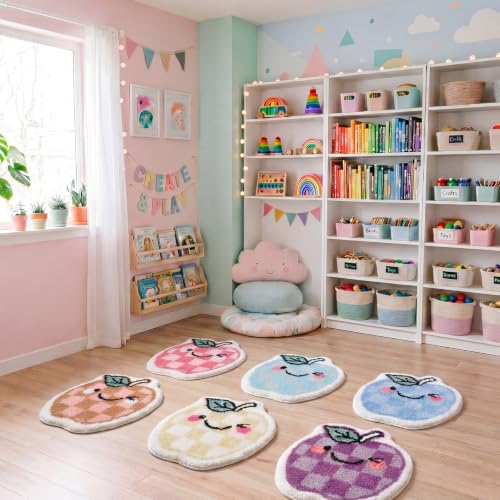 Honoson 12 Pcs Classroom Carpet Circle Seats 16 Inch Thick Pastel Checkerboard Apple Classroom Rugs Educational Floor Cushions for School Group Activity Learning Play Areas