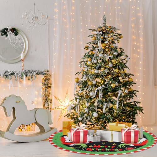 Merry Christmas Tree Skirt Collar 48 Inch, Softand Funny Farmhouse Holiday Decor Xmas Party Holiday Decoration