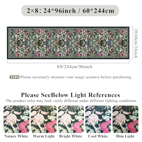 2x8 Washable Runner Rug for Kitchen: Non-Slip Floral Carpet Runners Boho Indoor Rugs for Entryway Hallways - Botanical Soft Low Pile Long Mats for Floor Bedroom Laundry 2x8 Dark Green