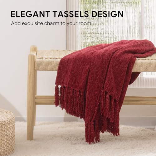 RECYCO Chenille Christmas Throw Blanket for Couch, 50"x60", Christmas Red