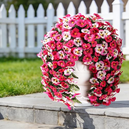 HyeFlora Artificial Flowers for Outdoors, 2pcs Faux Silk Pansies Flowers UV Resistant Fake Hanging Flower Plants for Outside Planters Porch Yard Patio Window Box (Mix Rose)