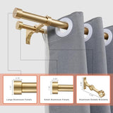 Double Curtain Rods with Aluminum End Cap and Full Surround Brackets,1"Front and 5/8" Back Rod,Adjustable between 36 to 72 Inches (3-6 Feet), Warm Gold Double Window Drapery Rod