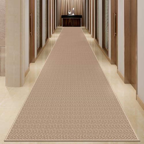 20ft Natural Jute Hallway Runner Rug Non Skid Washable, Rubber Backed Long Khaki Indoor Entryway Runner, Absorbent Kitchen Carpet Sink Rug