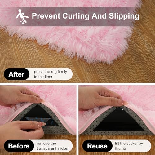 Pink Rug for Bedroom, 2x3 Fluffy Area Rugs for Living Room, Small Fuzzy Shag Soft Carpet with 4 Non-Slip Adhesive Strips for Kids Boys and Girls Nursery Dorm Room Home Decor (2ft X 3ft)