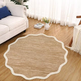 GarveeHome Scalloped Round Washable Rug 5ft Soft Non Slip, Light Brown
