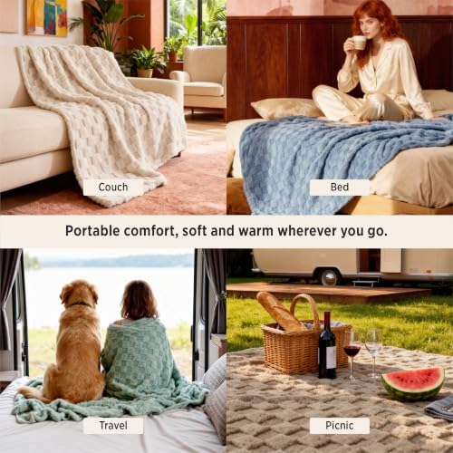 Bedsure Checkered Fleece Throw Blankets for Bed/Couch, Green,50"×70"