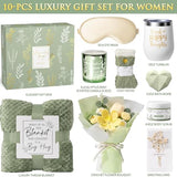 Birthday Gifts for Women Self Care Package Get Well Soon Gift Baskets, Thinking of You Sympathy Gift Set w/ Crochet Flower Bouquet, Unique Christmas Spa Gifts for Women Mom Her Best Friend Sister Wife