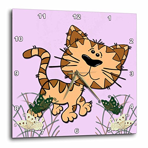 3dRose DPP_218422_2 Funny Cat Pink Kids Decor Cool Image Wall Clock, 13" x 13"