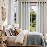 Vangao Linen Striped Curtains for Living Room Bedroom Farmhouse Tickingstripe Light Filtering Window Curtains Printed Drapes Grommet Top 2 Panels Blue W50 x L84 Inch